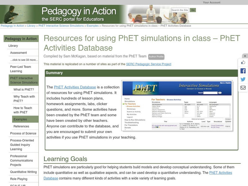 Serc: Resources for Using Ph Et Simulations in Class Ph Et Activities Database Website Serc: Resources for Using Ph Et Simulations in Class Ph Et Activities Database Website