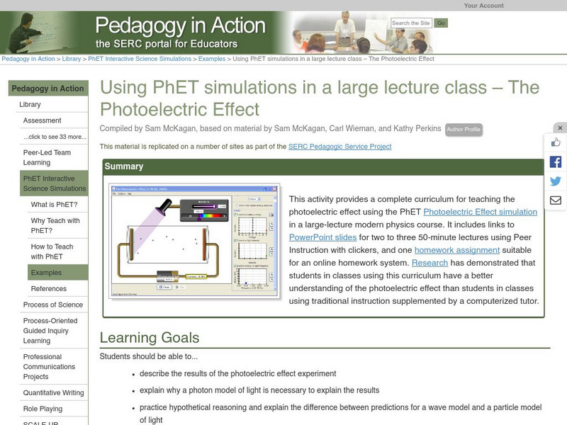 Serc: Using Ph Et Simulations in a Large Lecture Class the Photoelectric Effect Lesson Plan