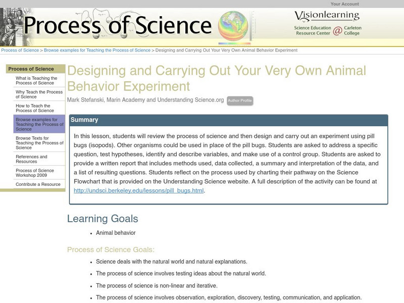 Serc: Designing and Carrying Out Your Very Own Animal Behavior Experiment Lesson Plan Serc: Designing and Carrying Out Your Very Own Animal Behavior Experiment Lesson Plan