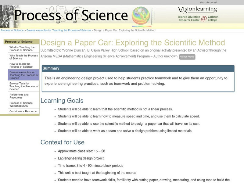 Serc: Design a Paper Car: Exploring the Scientific Method Lesson Plan Serc: Design a Paper Car: Exploring the Scientific Method Lesson Plan