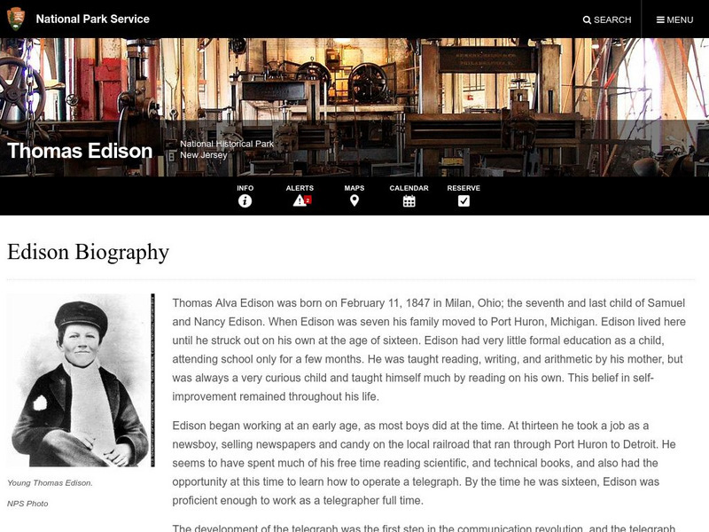 National Park Service: Thomas Edison National Historical Park: Edison Biography Handout National Park Service: Thomas Edison National Historical Park: Edison Biography Handout