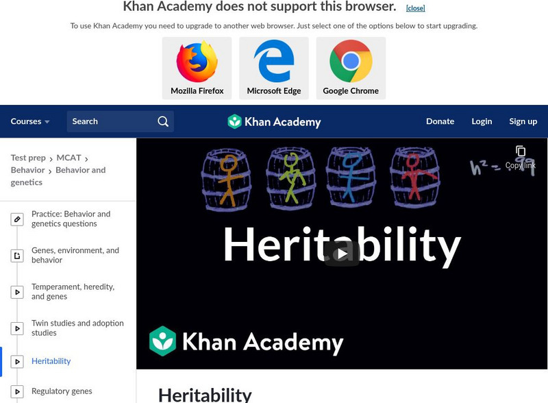 Khan Academy: Test Prep: Mcat: Behavior: Behavior and Genetics: Heritability Instructional Video Khan Academy: Test Prep: Mcat: Behavior: Behavior and Genetics: Heritability Instructional Video