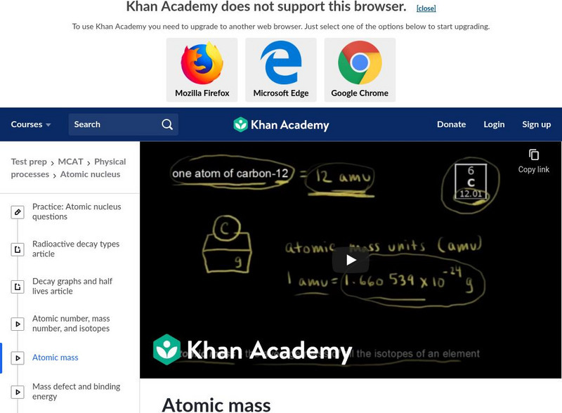 Khan Academy: Test Prep: Mcat: Physical Processes: Atomic Nucleus: Atomic Mass Instructional Video Khan Academy: Test Prep: Mcat: Physical Processes: Atomic Nucleus: Atomic Mass Instructional Video