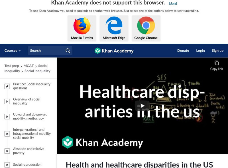 Khan Academy: Test Prep: Mcat: Social Inequality: Health and Healthcare Disparities in the Us Instructional Video Khan Academy: Test Prep: Mcat: Social Inequality: Health and Healthcare Disparities in the Us Instructional Video