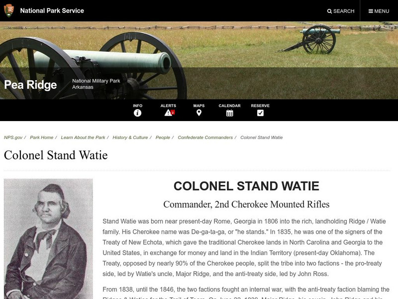 National Park Service: Pea Ridge National Military Park: Colonel Stand Watie Website National Park Service: Pea Ridge National Military Park: Colonel Stand Watie Website