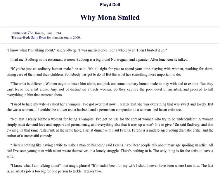 Marxist Internet Archive: Floyd Dell's "Why Mona Smiled" eBook Marxist Internet Archive: Floyd Dell's "Why Mona Smiled" eBook
