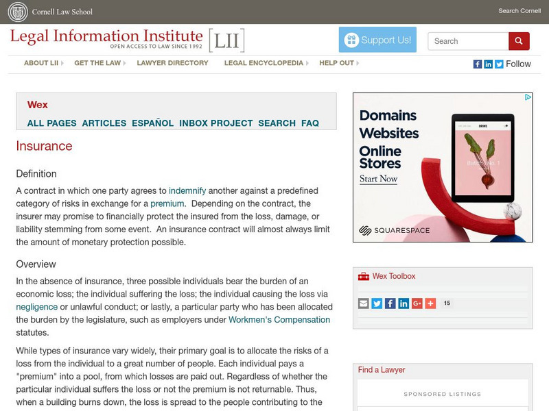 Cornell University: Law School: Insurance Law Handout