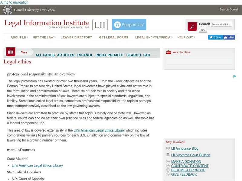 Cornell University: Law School: Professional Responsibility Handout