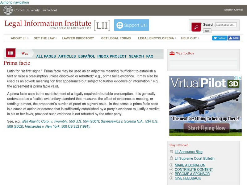 Cornell University: Law School: Prima Facie Handout Cornell University: Law School: Prima Facie Handout