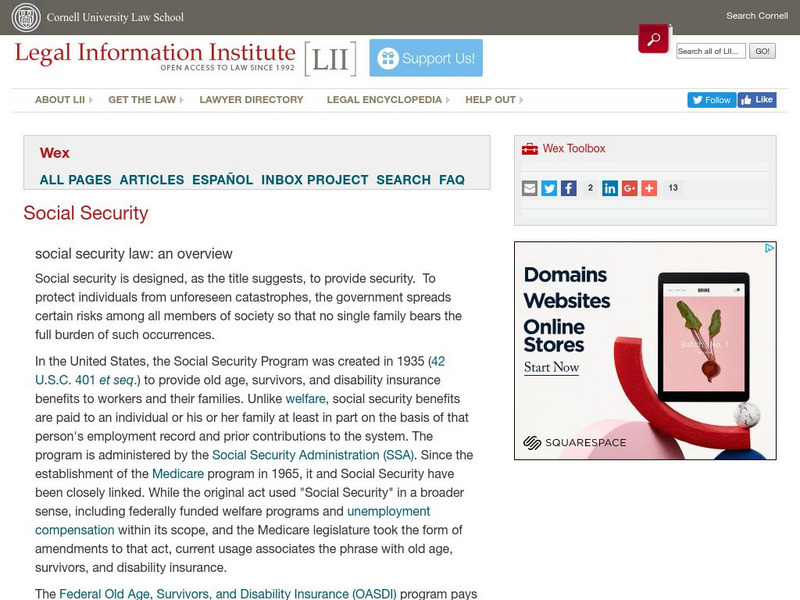 Cornell University: Law School: Social Security Law: An Overview Handout Cornell University: Law School: Social Security Law: An Overview Handout