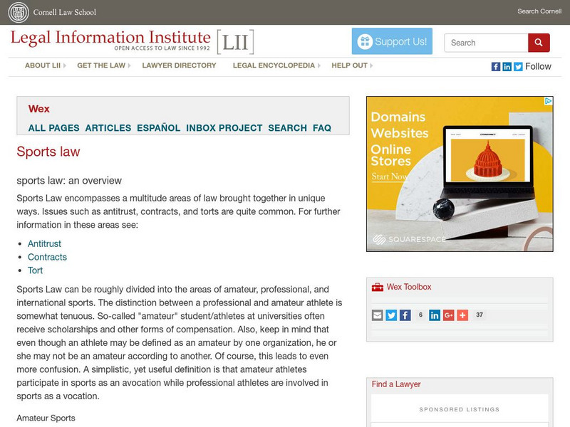 Cornell University: Law School: Sport Law Overview Website Cornell University: Law School: Sport Law Overview Website