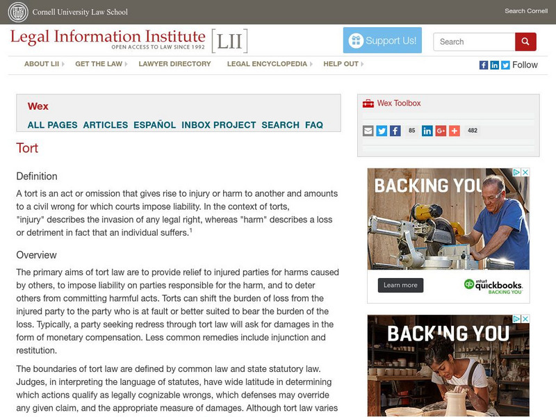 Cornell University: Law School: Tort Activity Cornell University: Law School: Tort Activity