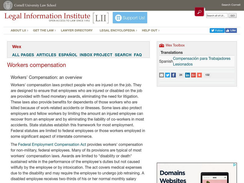 Cornell University: Law School: Workers Compensation: Overview Handout Cornell University: Law School: Workers Compensation: Overview Handout