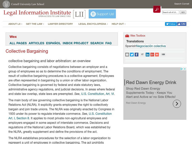 Cornell University: Law School: Collective Bargaining and Labor Arbitration: Overview Website Cornell University: Law School: Collective Bargaining and Labor Arbitration: Overview Website