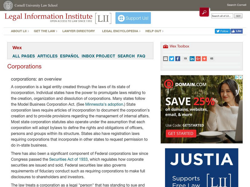 Cornell University: Law School: Corporations Website Cornell University: Law School: Corporations Website