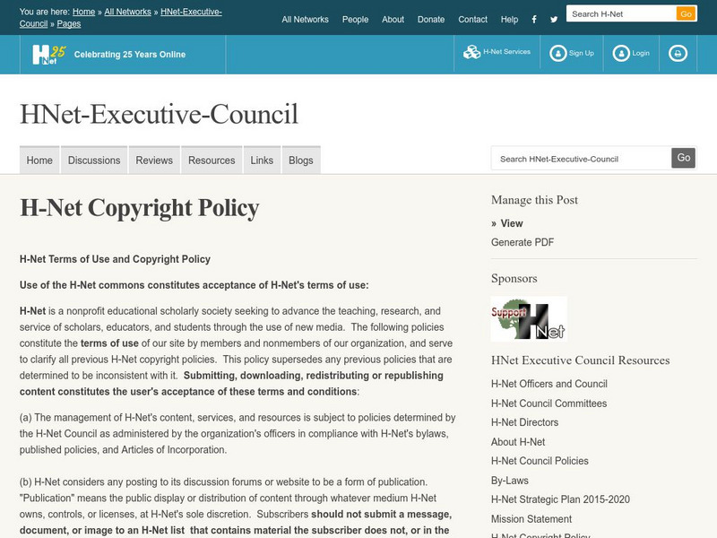 H Net: Policy on Copyright & Intellectual Property Handout H Net: Policy on Copyright & Intellectual Property Handout