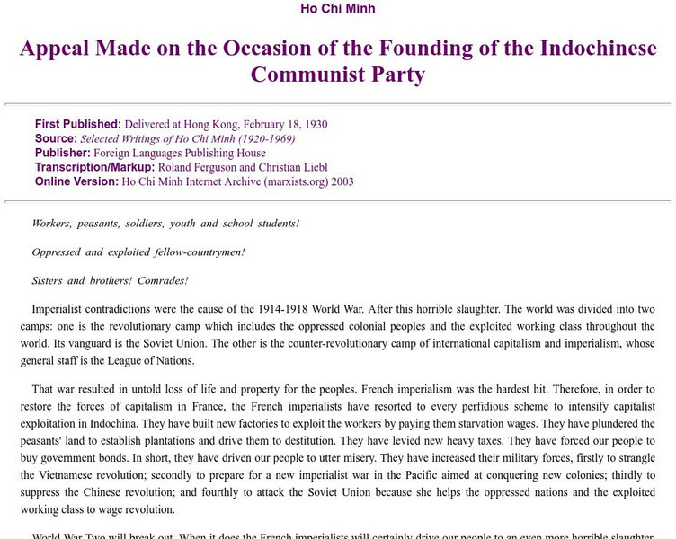 The Founding of Indochinese Communist Party Primary