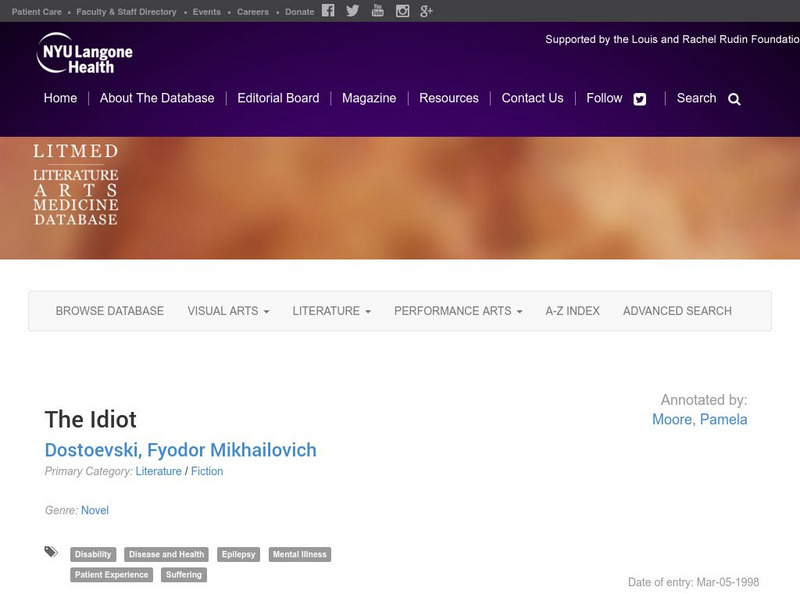 New York University: Literature Annotations: The Idiot Handout New York University: Literature Annotations: The Idiot Handout