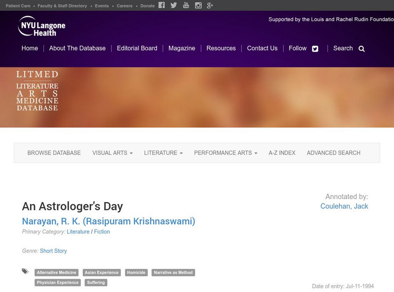 New York University: r.k. Narayan an Astrologer's Day Handout New York University: r.k. Narayan an Astrologer's Day Handout