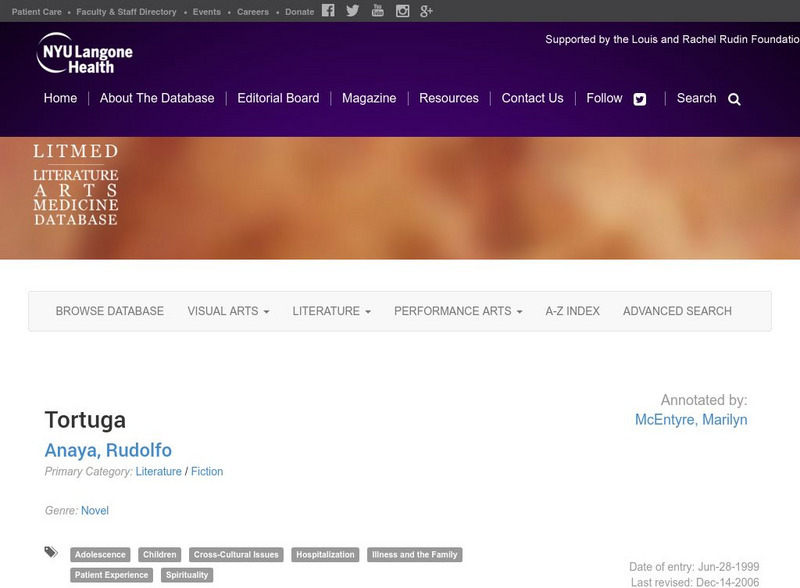 Lierature Arts & Medicines: "Tortuga" by Rudolfo Anaya Website Lierature Arts & Medicines: "Tortuga" by Rudolfo Anaya Website