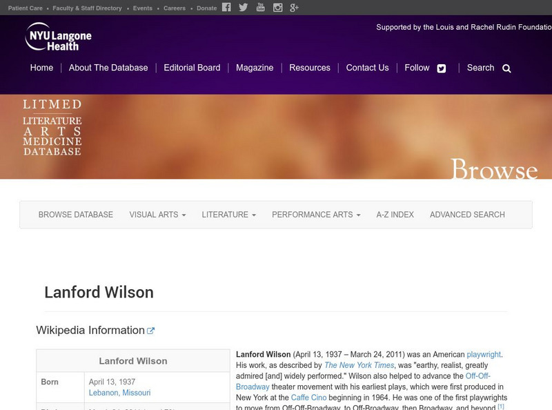 New York University : Lanford Wilson Handout New York University : Lanford Wilson Handout