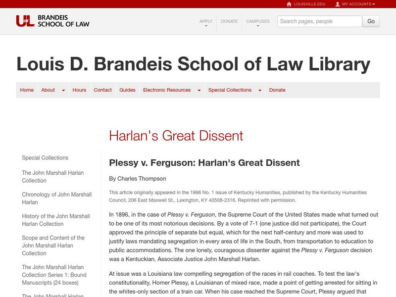 Louis D. Brandeis School of Law: Harlan's Great Dissent Article Louis D. Brandeis School of Law: Harlan's Great Dissent Article