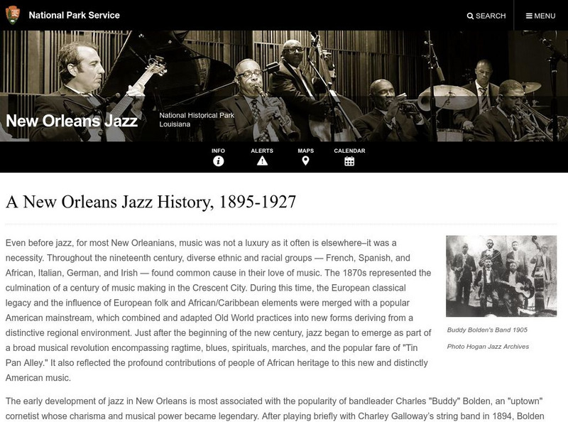 National Park Service: Jazz Origins in New Orleans: 1895 1927 Website National Park Service: Jazz Origins in New Orleans: 1895 1927 Website