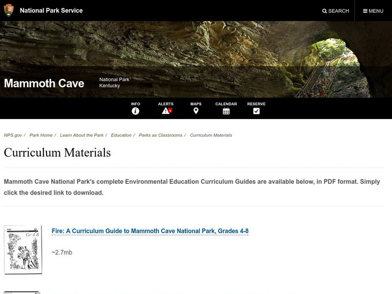 National Park Service: Mammoth Cave National Park: Curriculum Material Handout National Park Service: Mammoth Cave National Park: Curriculum Material Handout