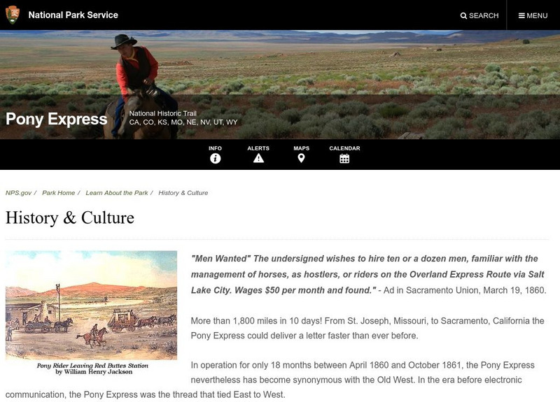National Park Service: Pony Express: History and Culture Website National Park Service: Pony Express: History and Culture Website