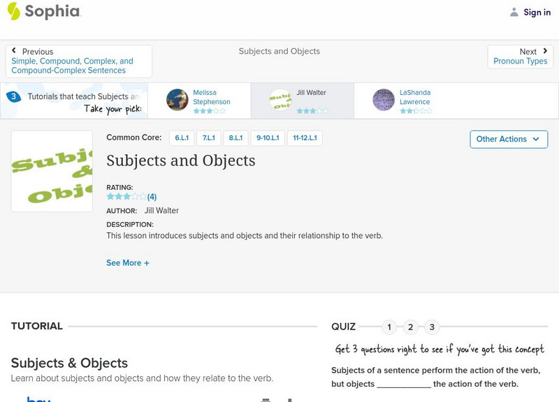 Sophia: Subjects and Objects: Lesson 3 Instructional Video Sophia: Subjects and Objects: Lesson 3 Instructional Video