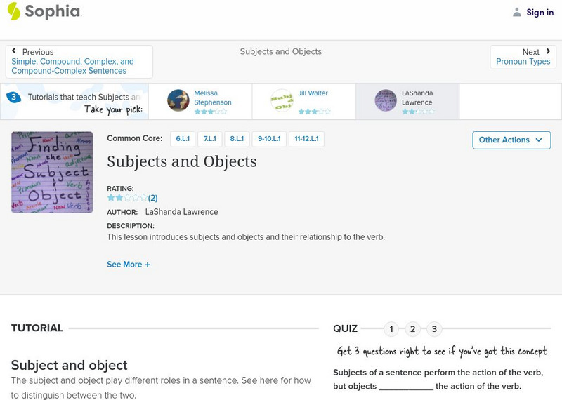 Sophia: Subjects and Objects: Lesson 1 Instructional Video Sophia: Subjects and Objects: Lesson 1 Instructional Video