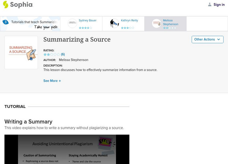 Sophia: Summarizing a Source: Lesson 3 Instructional Video
