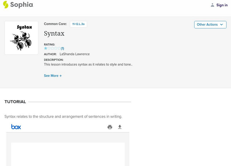 Sophia: Syntax Instructional Video Sophia: Syntax Instructional Video