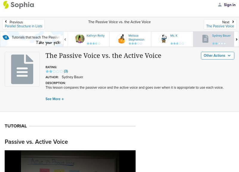 Sophia: The Passive Voice vs. the Active Voice: Lesson 5 Instructional Video