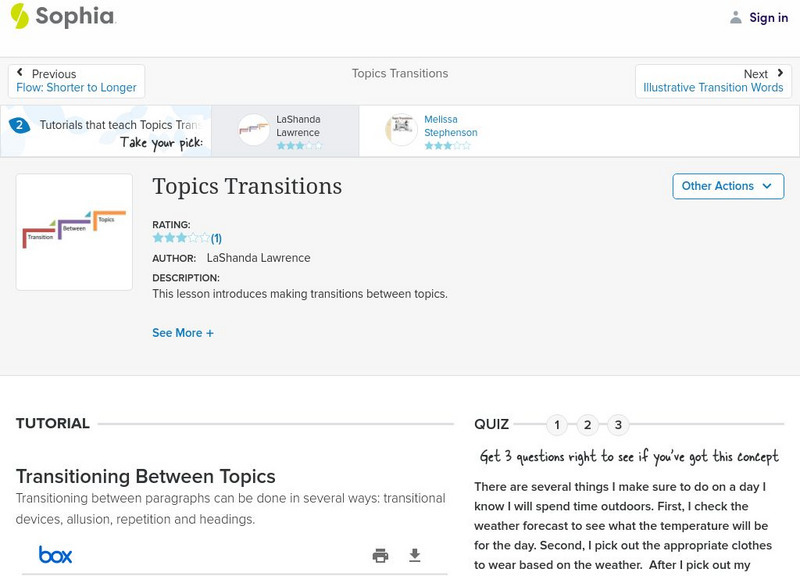 Sophia: Topics Transitions: Lesson 1 PPT Sophia: Topics Transitions: Lesson 1 PPT
