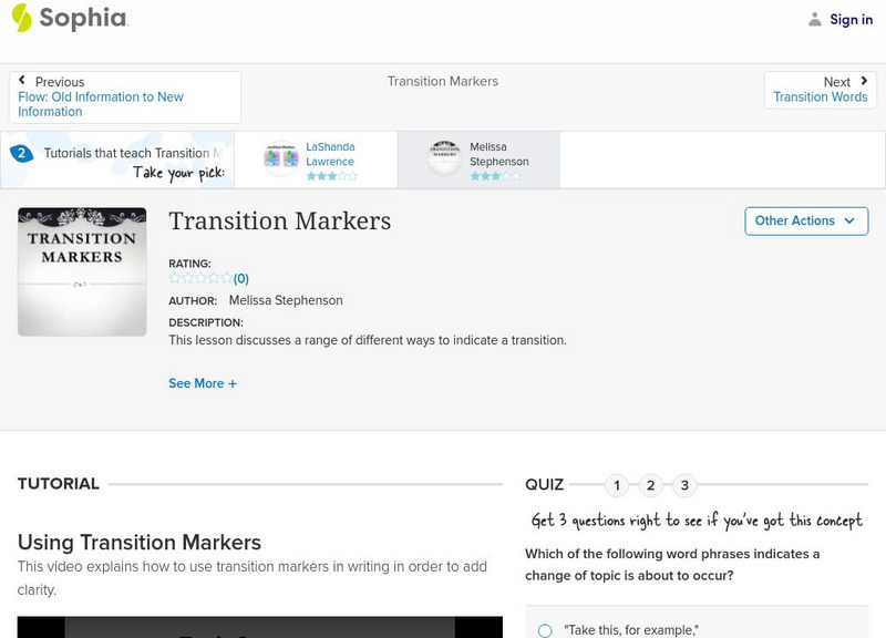 Sophia: Transition Markers: Lesson 2 Instructional Video