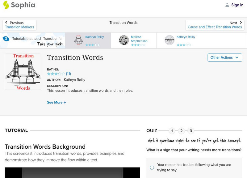 Sophia: Transition Words: Lesson 6 Instructional Video