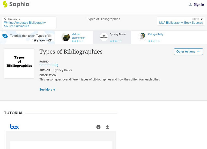 Sophia: Types of Bibliographies: Lesson 3 Instructional Video