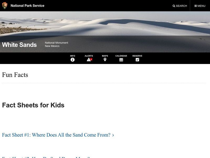 National Park Service: White Sands National Monument: Facts About Sand Dunes Activity National Park Service: White Sands National Monument: Facts About Sand Dunes Activity