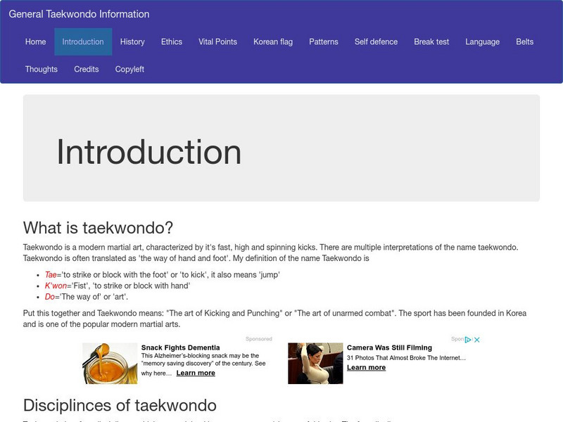 General Taekwondo Information: Introduction Activity General Taekwondo Information: Introduction Activity