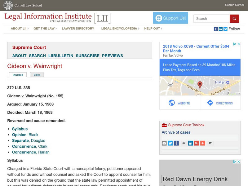 Cornell University: Law School: Gideon v. Wainwright (1963) Primary Cornell University: Law School: Gideon v. Wainwright (1963) Primary