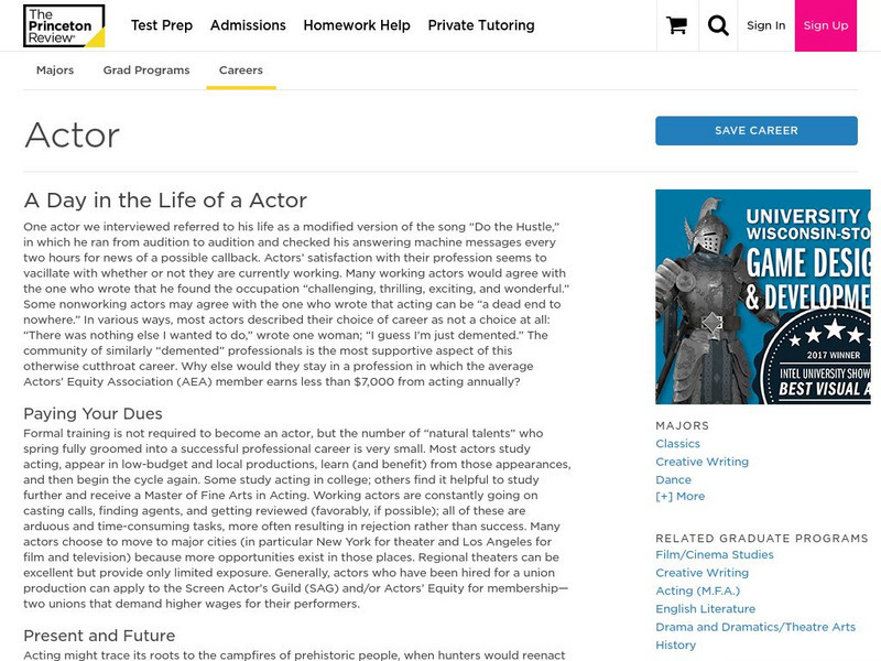 The Princeton Review: Career: Actor Website The Princeton Review: Career: Actor Website