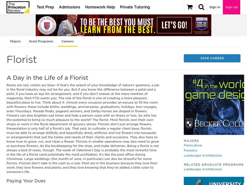 The Princeton Review: Career as a Florist Website