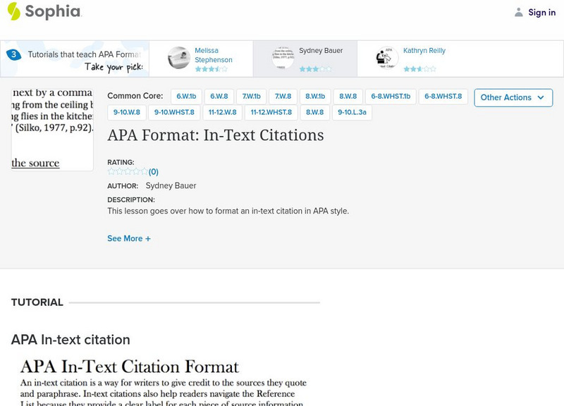 Sophia: Apa Format: In Text Citations: Lesson 3 Unit Plan Sophia: Apa Format: In Text Citations: Lesson 3 Unit Plan