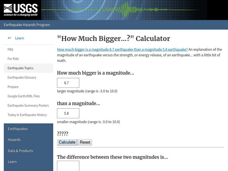 U.s. Geological Survey: How Much Bigger..? Calculator Interactive U.s. Geological Survey: How Much Bigger..? Calculator Interactive