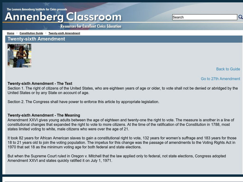 Annenberg Classroom: Twenty Sixth Amendment Handout Annenberg Classroom: Twenty Sixth Amendment Handout