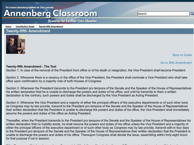 Annenberg Classroom: Twenty Fifth Amendment Handout