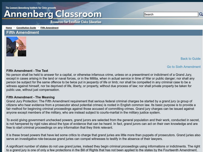 Annenberg Classroom: Fifth Amendment Website Annenberg Classroom: Fifth Amendment Website