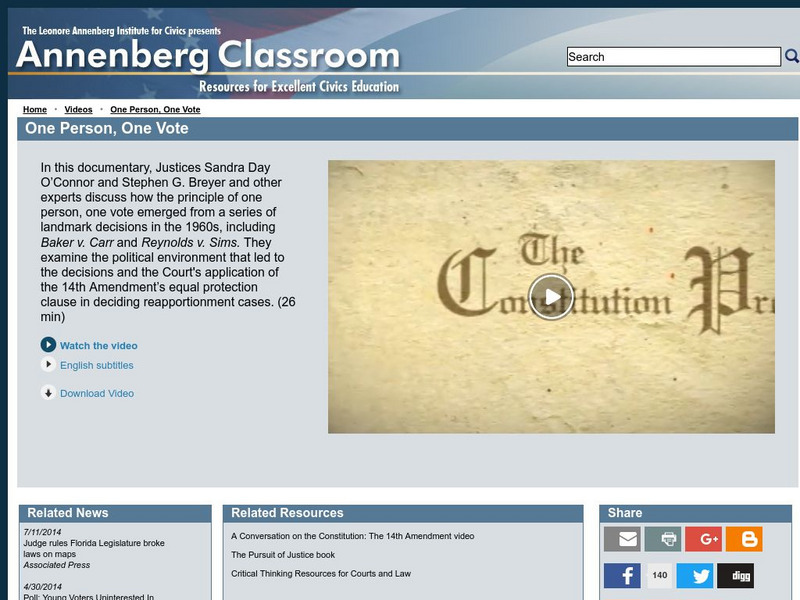 Annenberg Classroom: One Person, One Vote Video Instructional Video Annenberg Classroom: One Person, One Vote Video Instructional Video
