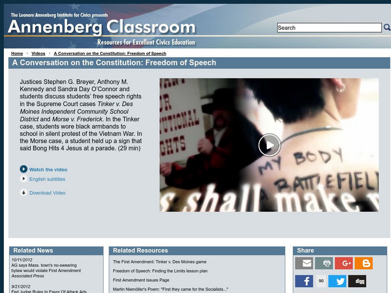 Annenberg Classroom: A Conversation on the Constitution: Freedom of Speech Instructional Video Annenberg Classroom: A Conversation on the Constitution: Freedom of Speech Instructional Video